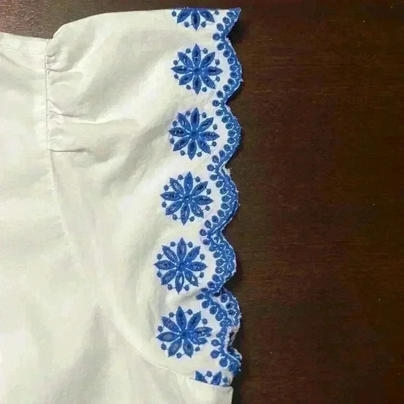 J.Crew White And Blue Embroidered Flutter Sleeve Top Size M - Picture 6 of 9